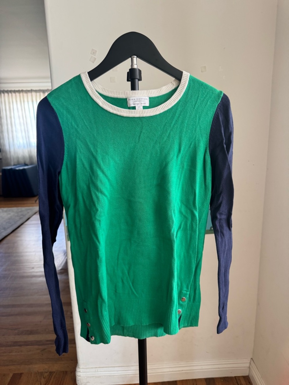 Charter Club Green Sweater with Cream Trim